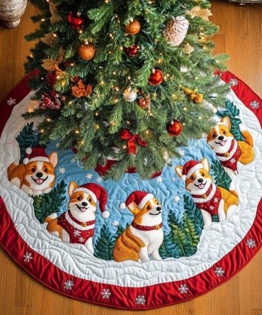Corgi Joy Holiday Tree Skirt - Handmade Custom Christmas Skirt With Cute Corgi Motifs, Personalized Options For Dog Lovers