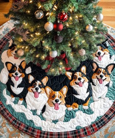 Corgi Serenity Holiday Tree Skirt - Handcrafted Elegant Christmas Tree Skirt With Subtle Corgi Accents, Personalized Options