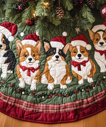Corgi Wishes Holiday Tree Skirt - Handmade Custom Christmas Skirt With Charming Corgi Graphics, Ideal Dog Lover Gift
