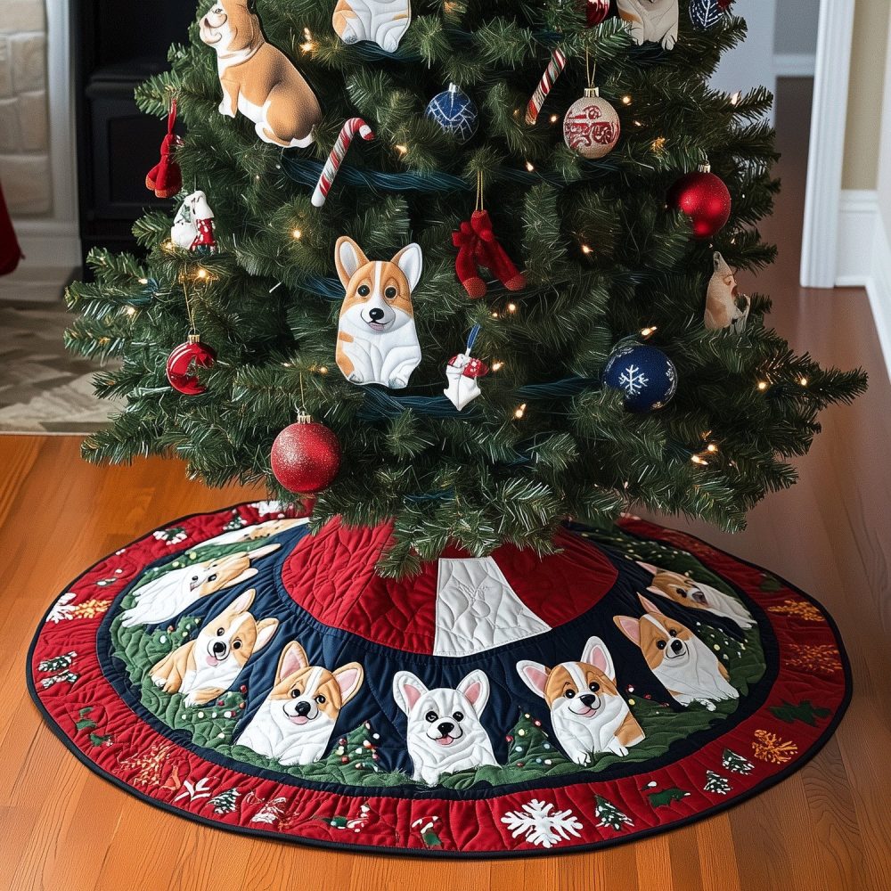 Corgi Xmas Celebration Tree Skirt - Handmade Personalized Christmas Tree Skirt For Corgi Fans, Festive Home Decor