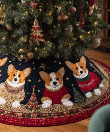 Adorable Corgis In Knitland Holiday Tree Skirt - Handmade Personalized Christmas Tree Skirt For Dog Lovers, Gift-Ready
