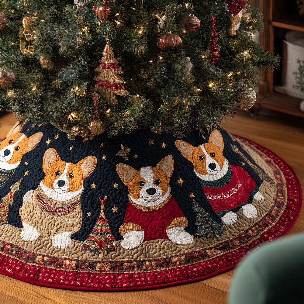 Adorable Corgis In Knitland Holiday Tree Skirt - Handmade Personalized Christmas Tree Skirt For Dog Lovers, Gift-Ready