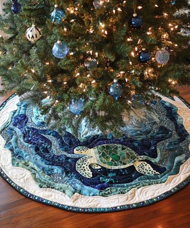 Coastal Cove Sea Turtle Tree Skirt — Handmade Beach Holiday Decor, Plush & Made-To-Order For Ocean Lovers