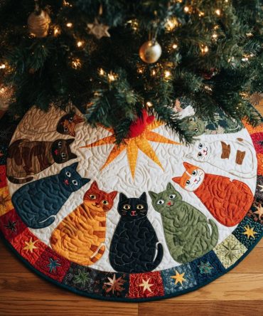 Mystic Coven Cat Christmas Tree Skirt — Witchy Holiday Decor, Handmade & Made-To-Order For Spooky Seasonal Style