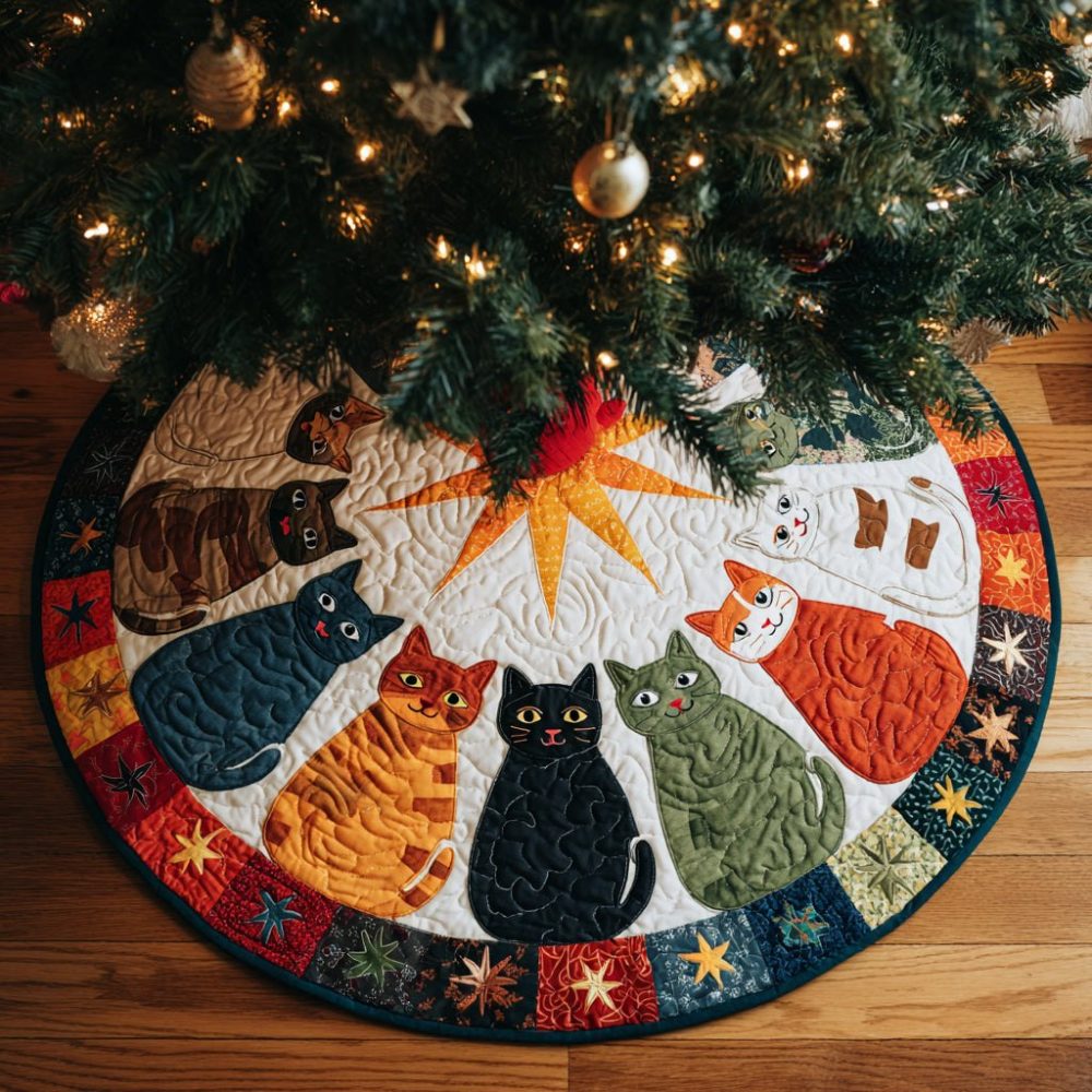 Mystic Coven Cat Christmas Tree Skirt — Witchy Holiday Decor, Handmade & Made-To-Order For Spooky Seasonal Style