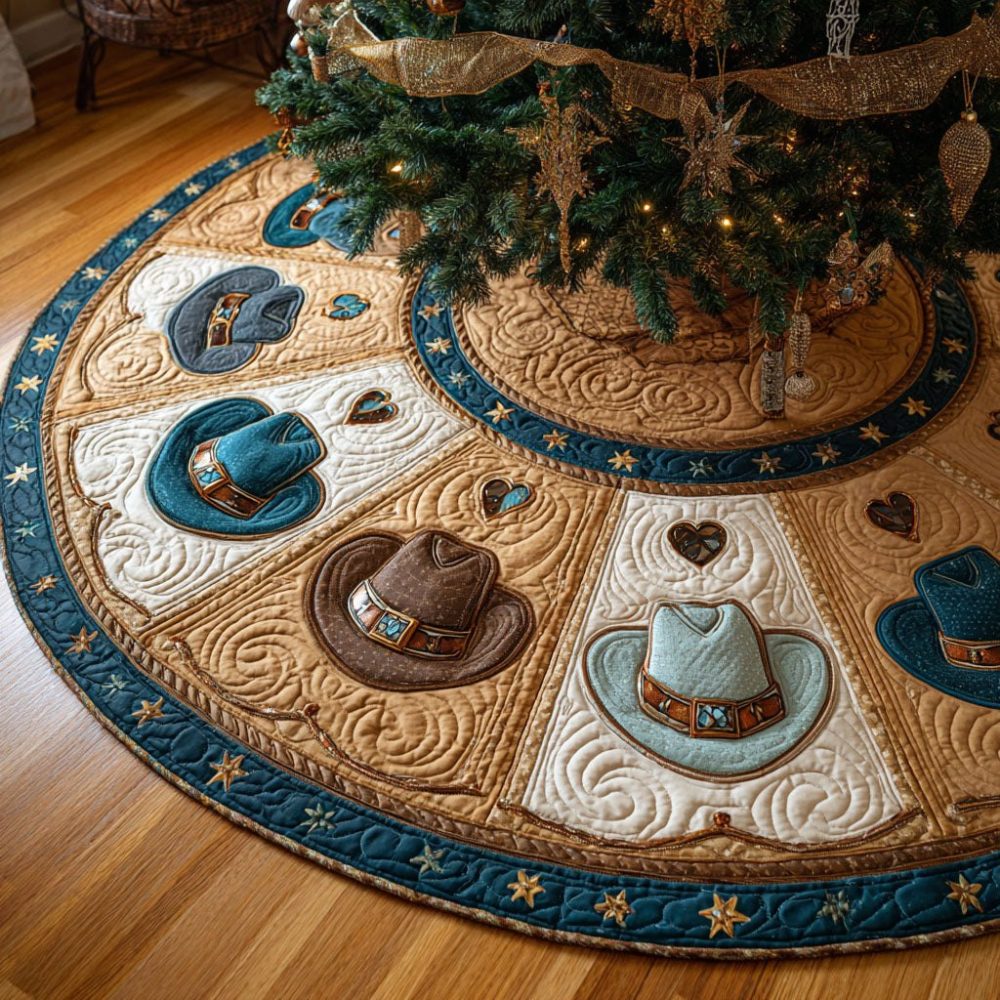 Western Cowboy Hat Christmas Tree Skirt — Rustic Handmade Holiday Accent, Made-To-Order For Country Decor Lovers