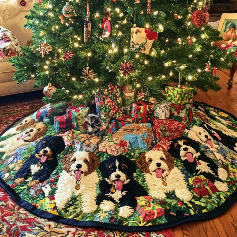 Custom Bernedoodle Holiday Tree Skirt — Soft Plush, Made-To-Order Christmas Accent For Dog Lovers & Cozy Decor