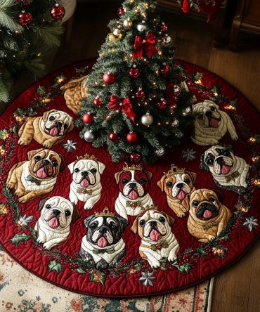 Personalized Cozy Bulldog Tree Skirt – Plush Bulldog Christmas Skirt With Custom Name, Handmade Holiday Decor For Bulldog Fans