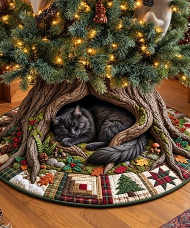 Cozy Cat Den Holiday Tree Skirt - Ultra-Soft Pet Retreat, Quilted Comfort, Custom Measurements & Easy Care For Festive Homes