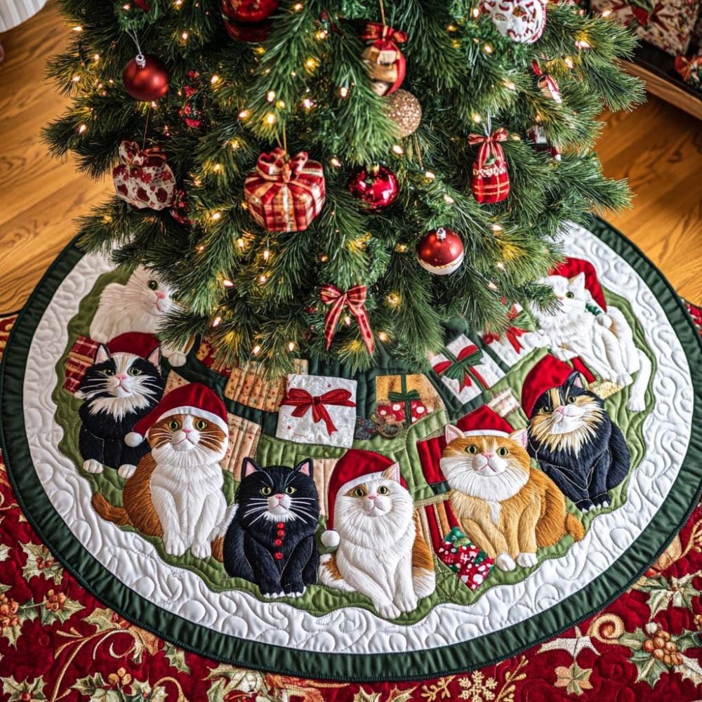 Custom Cozy Catmas Tree Skirt – Festive Plush 'Catmas' Christmas Skirt With Personalization, Handmade Holiday Décor For Cat Families