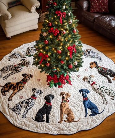Custom Cozy Dane Christmas Tree Skirt – Plush Great Dane Holiday Skirt With Personalized Name, Handmade Decor For Large Dogs