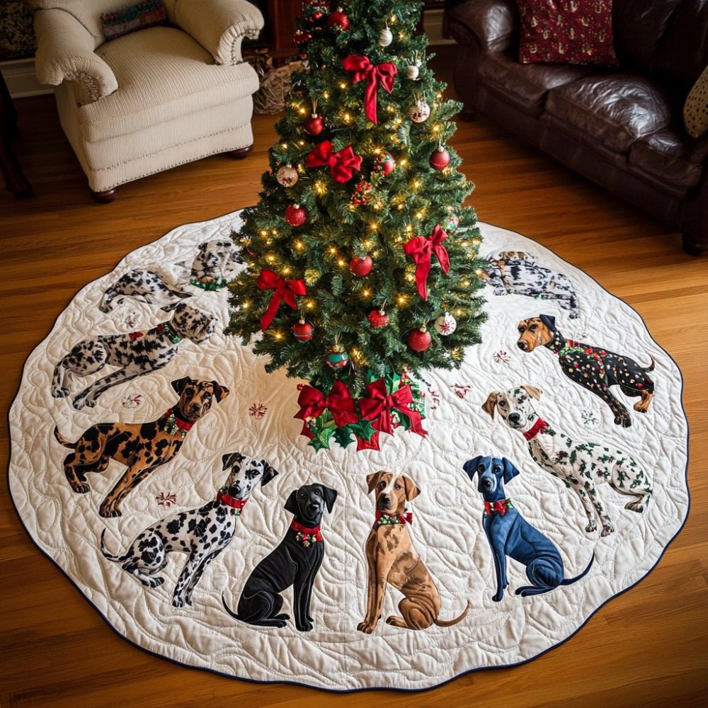 Custom Cozy Dane Christmas Tree Skirt – Plush Great Dane Holiday Skirt With Personalized Name, Handmade Decor For Large Dogs