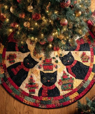 Personalized Cozy Feline Tree Skirt – Plush Handmade Cat Christmas Tree Skirt With Custom Name, Perfect Holiday Gift For Cat Owners