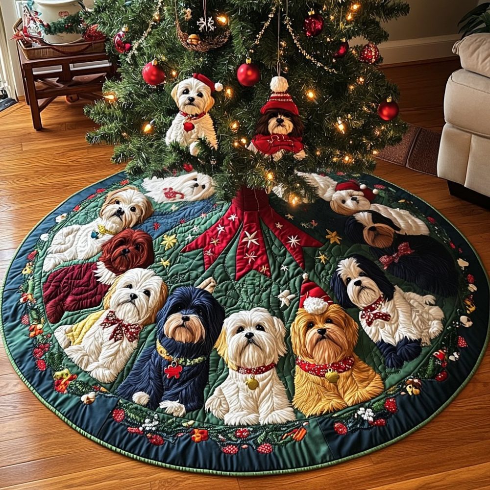 Personalized Shih Tzu Christmas Tree Skirt – Plush Cozy Shih Tzu Tree Skirt, Handmade Custom Name Holiday Décor & Gift For Dog Lovers