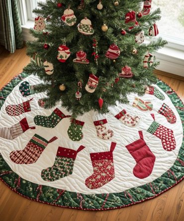 Classic Stocking Ring Tree Skirt — Circle Of Christmas Stockings, Customizable Holiday Centerpiece, Handcrafted, Made-To-Order