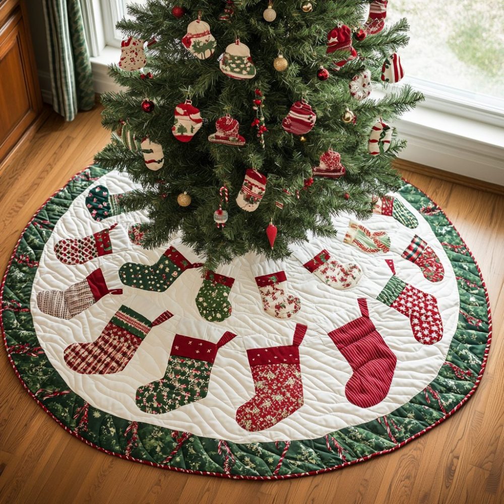 Classic Stocking Ring Tree Skirt — Circle Of Christmas Stockings, Customizable Holiday Centerpiece, Handcrafted, Made-To-Order