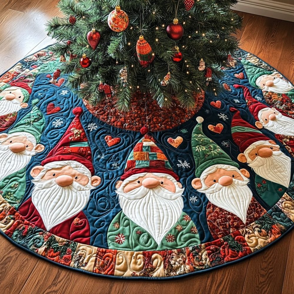 Patchwork Stocking Circle Tree Skirt — Vintage-Inspired Quilted Look, Custom Holiday Accent, Handcrafted, Made-To-Order Sizes