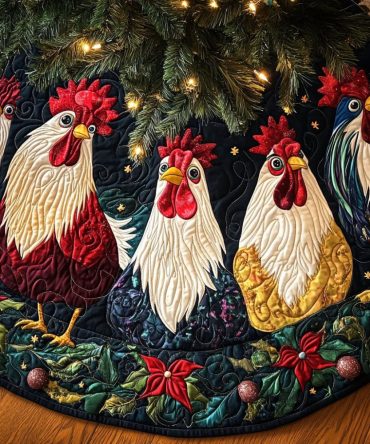 Cozy Cluckers Holiday Tree Skirt – Handmade Chicken & Poultry-Themed Christmas Skirt, Customizable Name, Plush Farmhouse Décor
