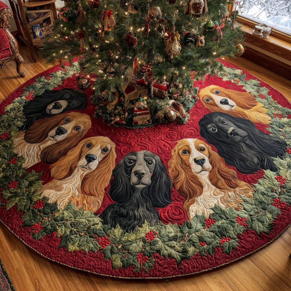 Personalized Cozy Cocker Circle Tree Skirt – Plush Dog Christmas Tree Skirt With Custom Name, Handmade Holiday Decor For Cocker Spaniels