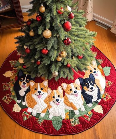 Corgi Christmas Joy Tree Skirt — Custom Happy Corgi Holiday Design, Plush Fabric, Personalized Options & Multiple Sizes