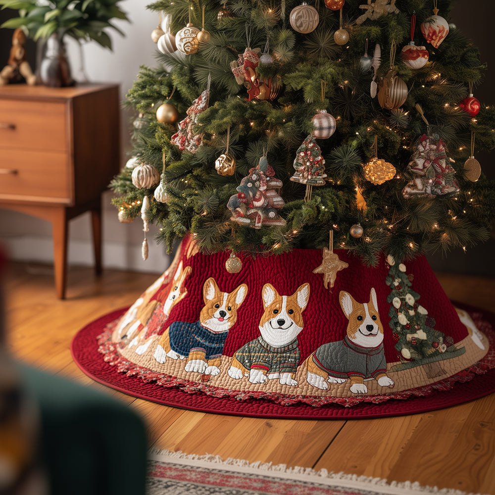 Corgi Crew Holiday Tree Skirt — Custom Corgi Pack Design For Christmas, Plush Fabric, Personalization & Multiple Sizes