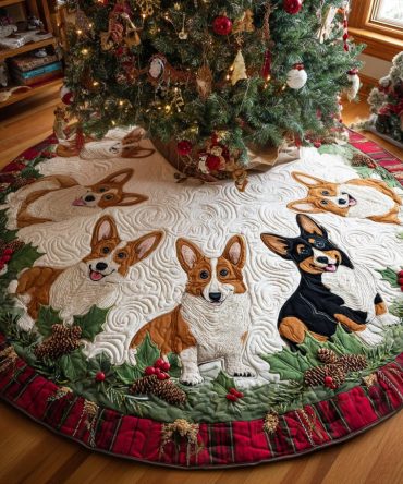 Corgi Holiday Tree Skirt — Festive Corgi-Themed Christmas Accent, Custom Sizes, Plush Fabric & Personalization Available
