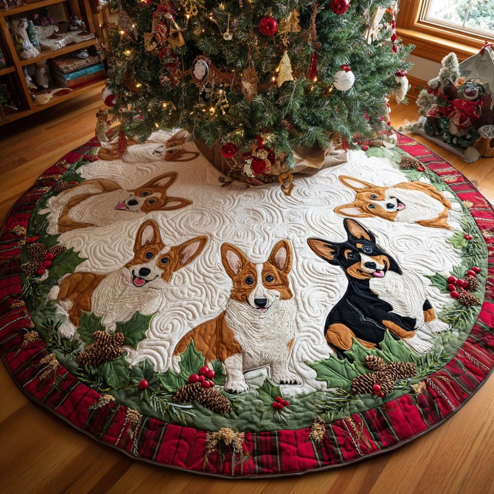 Corgi Holiday Tree Skirt — Festive Corgi-Themed Christmas Accent, Custom Sizes, Plush Fabric & Personalization Available