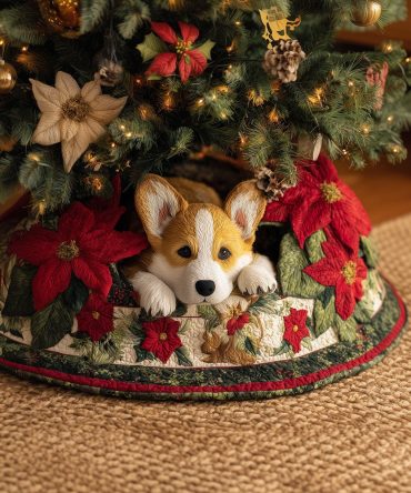 Corgi Nest Holiday Tree Skirt — Custom Corgi Christmas Decor, Plush Fabric, Personalized Options & Multiple Sizes