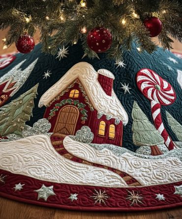 Cozy Cottage Holiday Tree Skirt — Handmade Cottagecore Christmas Decor, Plush Fabric, Custom Sizing & Personalization