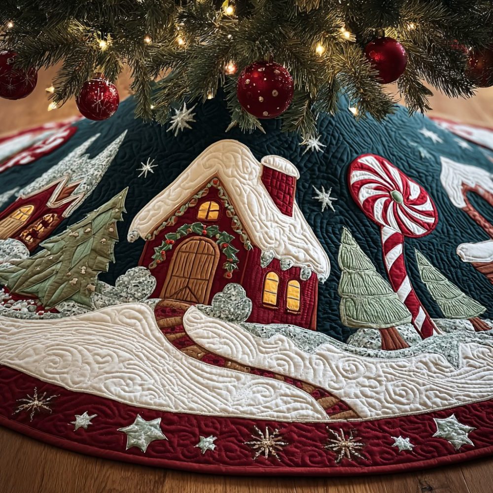 Cozy Cottage Holiday Tree Skirt — Handmade Cottagecore Christmas Decor, Plush Fabric, Custom Sizing & Personalization