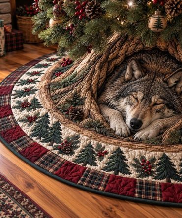 Cozy Critters Hideaway Tree Skirt — Handmade Holiday Woodland Skirt Featuring Squirrels & Rabbits, Plush Fleece, Custom Options