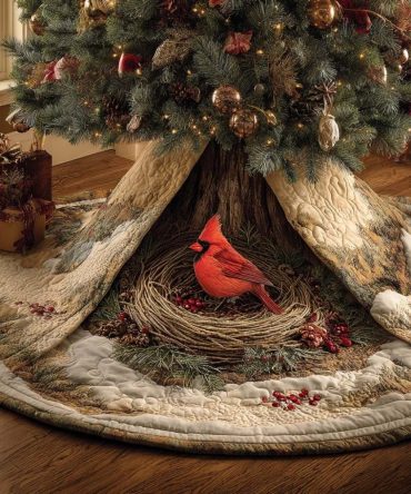 Cozy Forest Hideaway Christmas Tree Skirt — Handmade Woodland Holiday Tree Skirt, Made-To-Order Rustic Décor For Home & Cabin