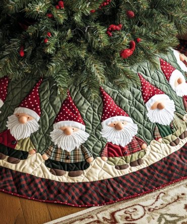 Jewel-Tone Gnome Circle Tree Skirt — Rich Holiday Colors, Handcrafted Seasonal Accent, Custom Sizes Available, Made-To-Order