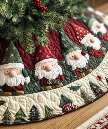 Festive Gnomes Holiday Tree Skirt — Handmade Christmas Decor With Whimsical Gnome Design, Custom Sizes & Premium Finish