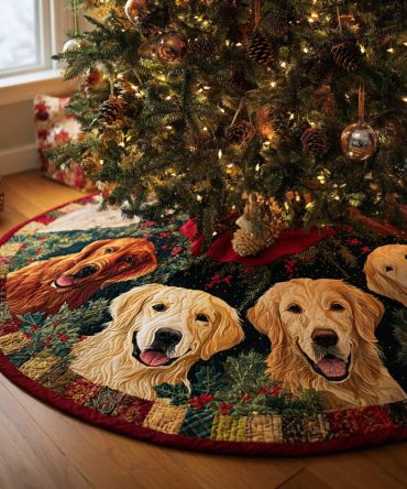 Golden Retriever Holiday Tree Skirt — Custom Plush Christmas Decor For Dog Lovers, Personalized Options & Multiple Sizes
