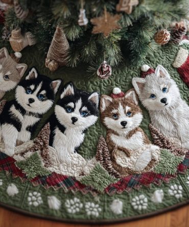 Plush Husky Wonderland Holiday Tree Skirt — Custom Christmas Decor For Husky Lovers, Personalized Sizes & Premium Fabric