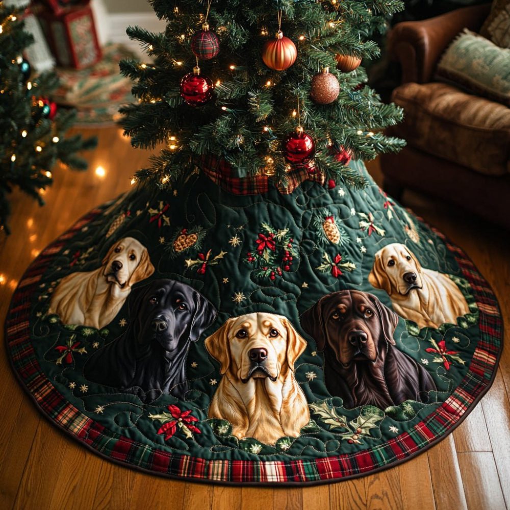 Joyful Labrador Christmas Tree Skirt — Handmade Plush Labrador-Themed Holiday Tree Collar, Personalized, Durable & Machine-Washable
