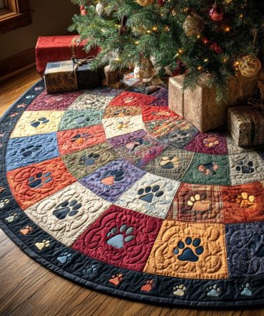 Quilted Patches Christmas Tree Skirt — Handmade Cozy Patchwork Holiday Tree Collar, Custom Sizes, Plush, Durable, Machine-Washable Decor