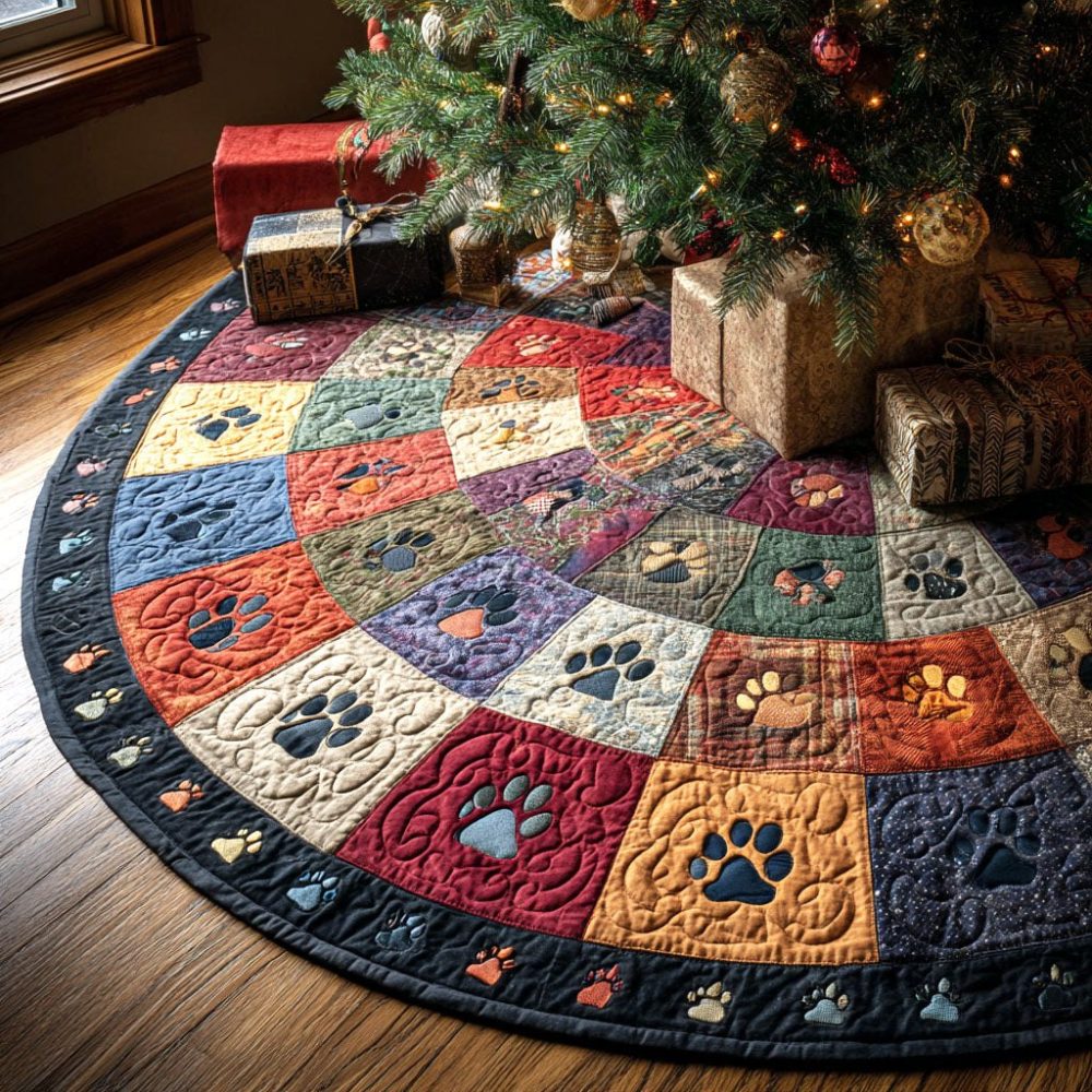 Quilted Patches Christmas Tree Skirt — Handmade Cozy Patchwork Holiday Tree Collar, Custom Sizes, Plush, Durable, Machine-Washable Decor