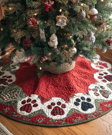 Colorful Cozy Prints Christmas Tree Skirt — Handmade Patterned Holiday Tree Collar, Customizable Sizes, Soft Plush & Easy Care