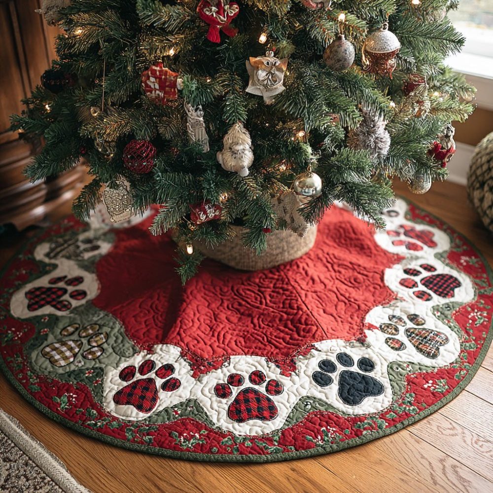 Colorful Cozy Prints Christmas Tree Skirt — Handmade Patterned Holiday Tree Collar, Customizable Sizes, Soft Plush & Easy Care