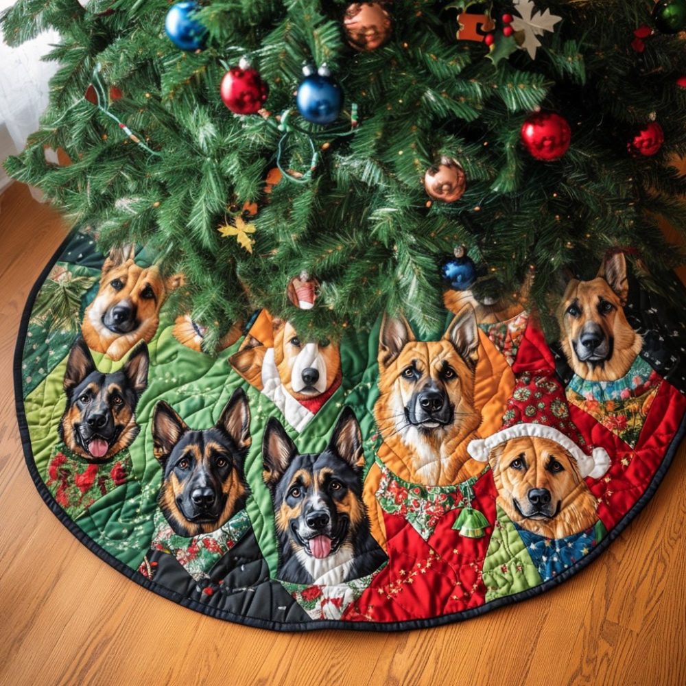 Custom Shepherd Holiday Tree Skirt — Handmade Plush German Shepherd-Themed Christmas Tree Collar, Personalized, Durable & Cozy