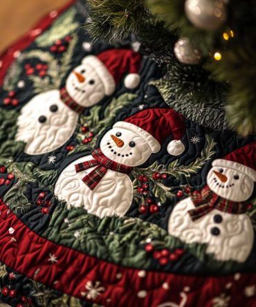 Premium Snowmen Holiday Tree Skirt — Handmade Plush Winter Scene Tree Collar, Custom Sizes, Machine-Washable Festive Décor Gift