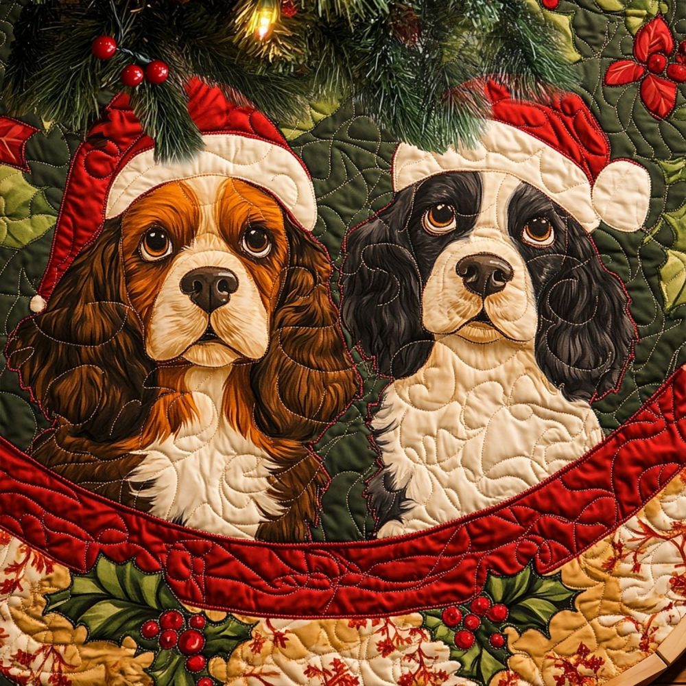 Handmade Plush Spaniel Christmas Tree Skirt — Custom Holiday Tree Collar For Dog Lovers, Machine-Washable, Festive Decor & Gift