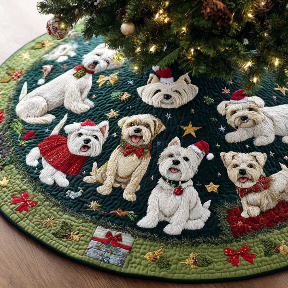 Personalized West Highland Terrier Christmas Tree Skirt — Cozy Westie Holiday Tree Skirt, Plush Handmade, Custom Sizes & Fast Made-To-Order