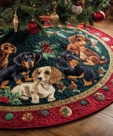 Dachshund Holiday Tree Skirt — Custom Plush Christmas Skirt, Handcrafted & Made-To-Order For Sausage Dog Fans