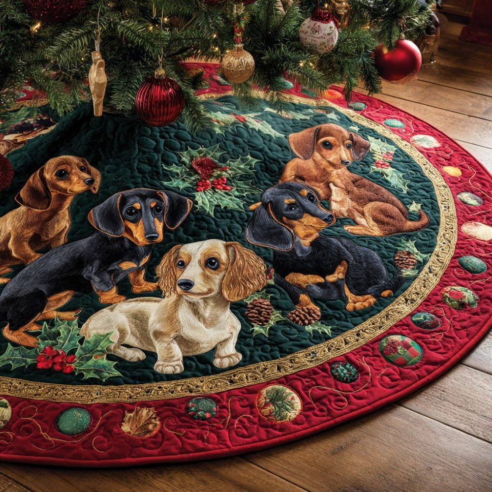 Dachshund Holiday Tree Skirt — Custom Plush Christmas Skirt, Handcrafted & Made-To-Order For Sausage Dog Fans