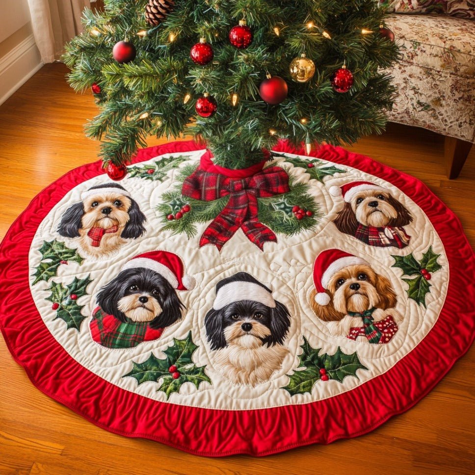 Personalized Shih Tzu Christmas Tree Skirt — Plush Handcrafted Holiday Accent, Made-To-Order For Dog Families