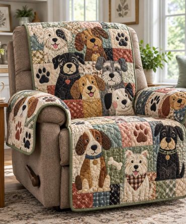 Cozy Patchwork Dog Quilted Sofa Cover — Stretch-Fit Pet Sofa Protector, Non-Slip Backing, Water-Resistant, Easy Care