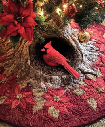 Crimson Glow Illuminated Tree Skirt — Subtle Luminous Red Christmas Tree Skirt, Handcrafted Holiday Accent With Custom Options, Made To Order